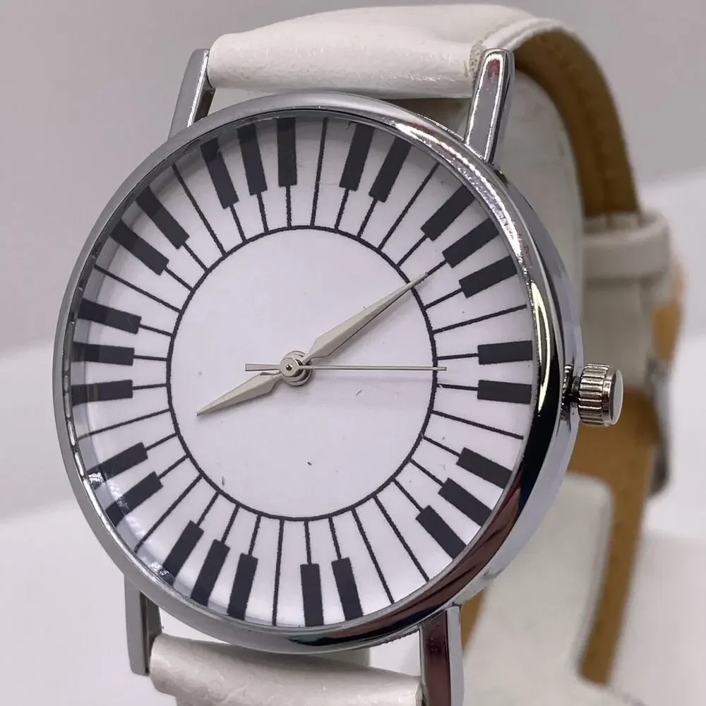 Womens Piano Silver White Band Watch New Battery